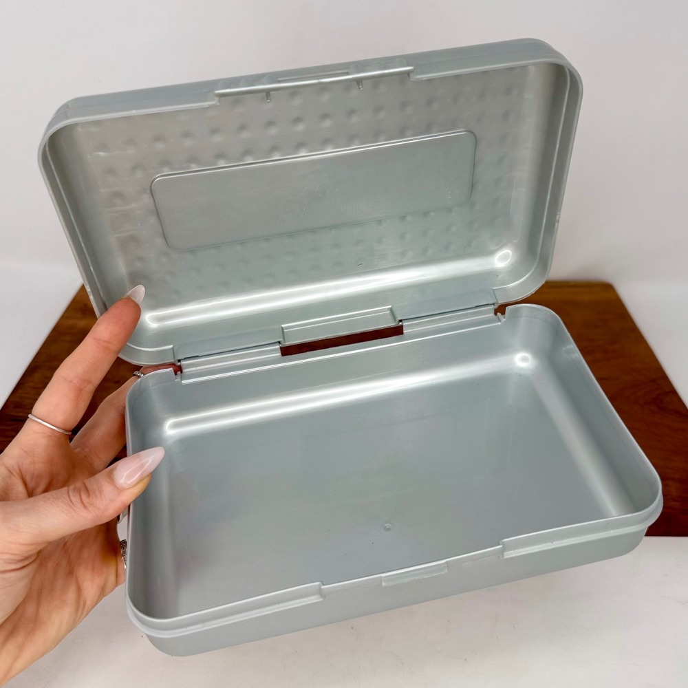 Vintage SpaceMaker Pencil Box Silver Metallic Office Products Retro Y2K - Picture 2 of 5